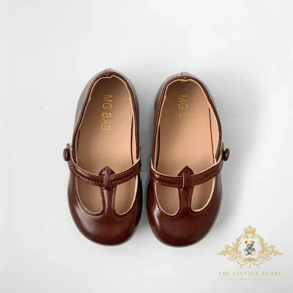 NWT Pretty Girls Mary Jane Flats Vintage Style Children's Shoes Chestnut 8